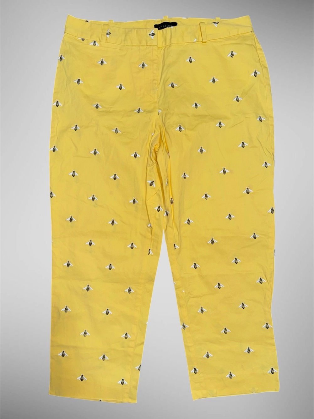 Talbots Bee Embroidered Capri Pants Yellow Chino Cropped Size 12